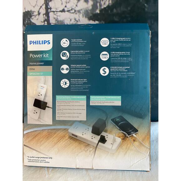 Like New! Philips 2-Pack Power Strip Surge Protector Kit w/ USB-C & USB-A Ports - Picture 3 of 3